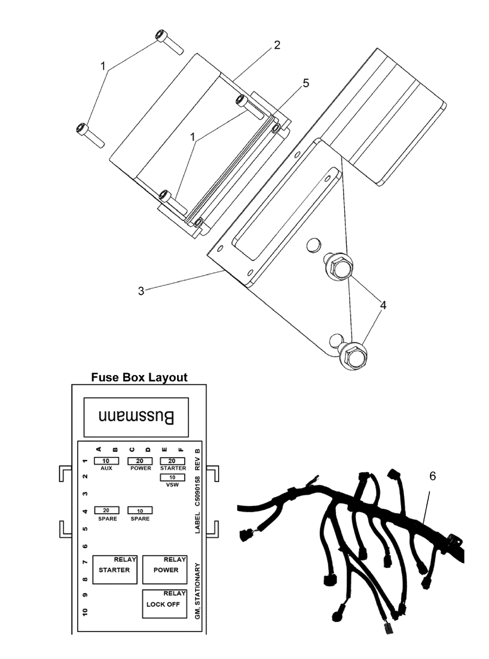 Engine Group - Harness, Fuse Box And Bracket Diagram and Parts List for 076071-0  Briggs and Stratton Generator